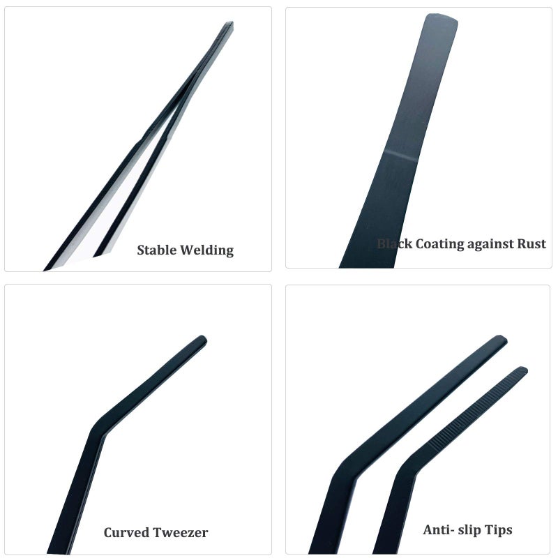 FRUTA Aquarium Tweezers Stainless Steel Curved Tweezer with Carbonation Protection Coating Against Rust Long Reptiles Feeding Tongs for Aquatic Plants Spider Snakes Lizards, 15 inch - Black Curved - Image 3